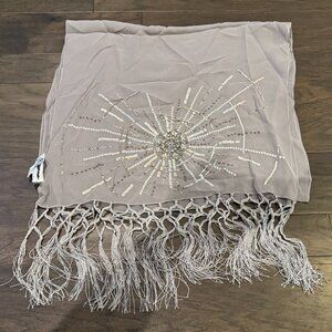 Sue Wong SILK Scarf Shawl 4 Runner Evening Large Hand Beade Platinum Silver Grey